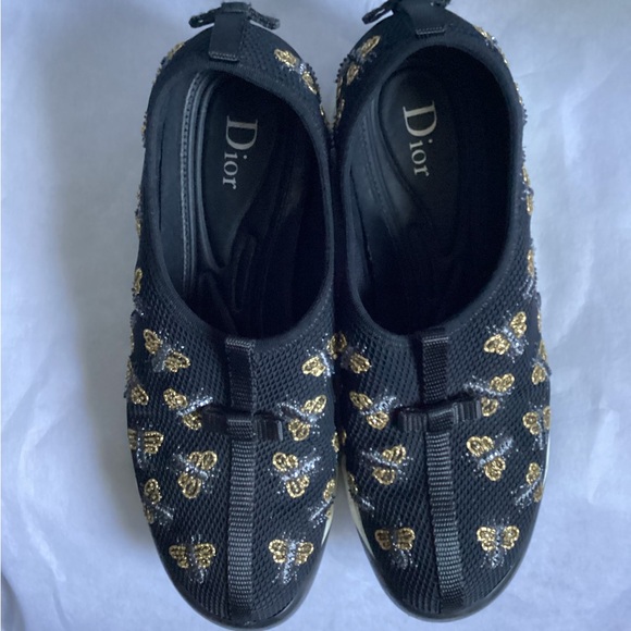 Authentic Dior Black Mesh Bee Embellished Fusion Sneaker, Size 7.5 - Picture 3 of 8